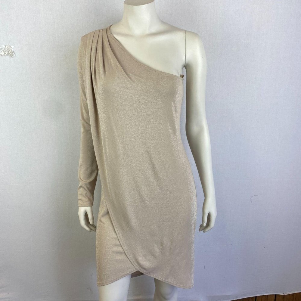 BCBGMaxAzria One-Shoulder Beige Dress